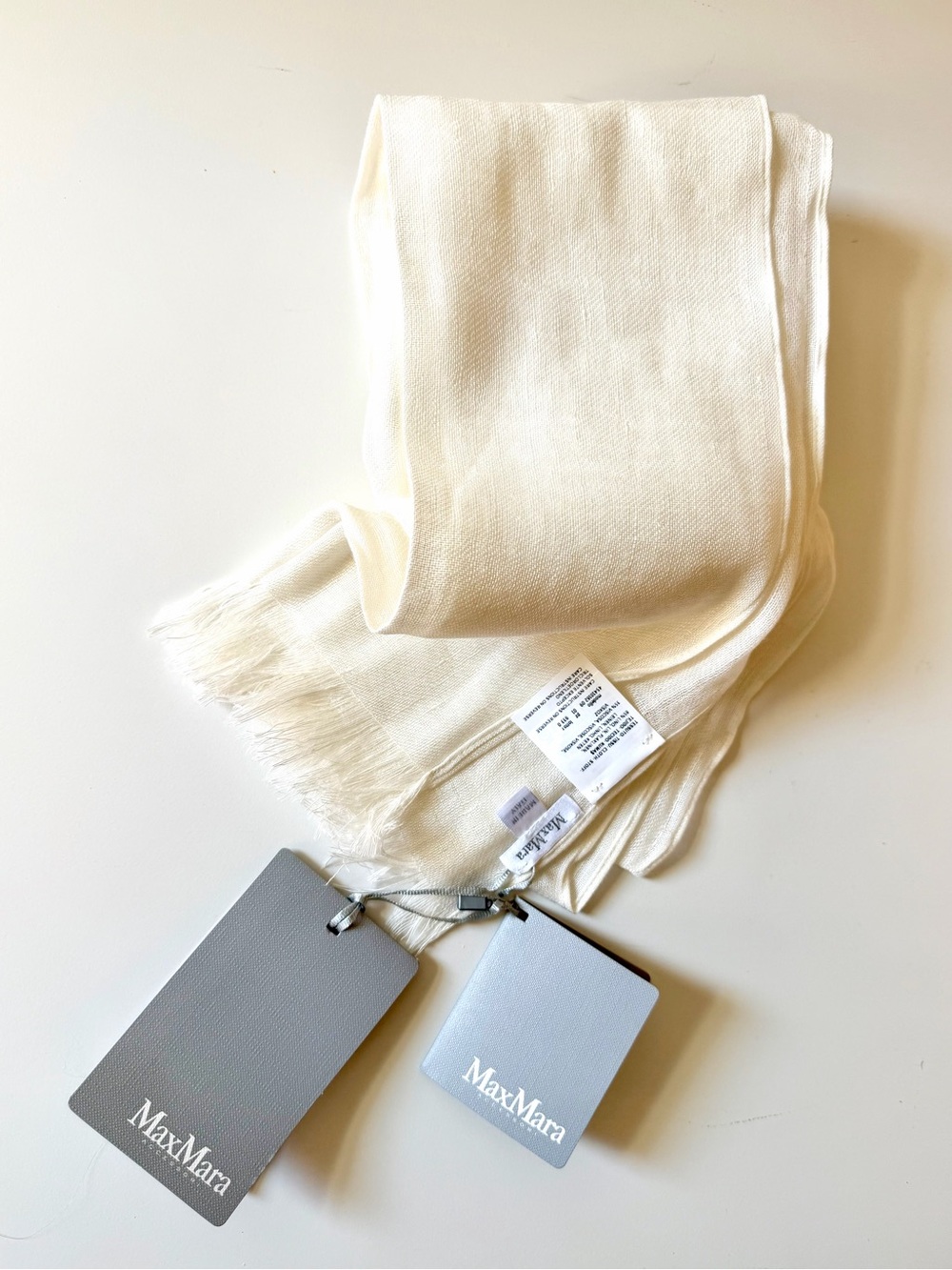 MaxMara Cream Lightweight Linen Fringed Scarf BNWT